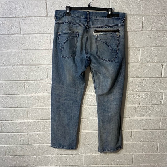 Men’s 34x30 Ring of Fire Distressed Jeans Destroyed Holey Zipper Pocket Faded - Picture 3 of 13